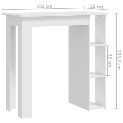 Barbord med hylla vit 102x50x103,5 cm konstruerat trä