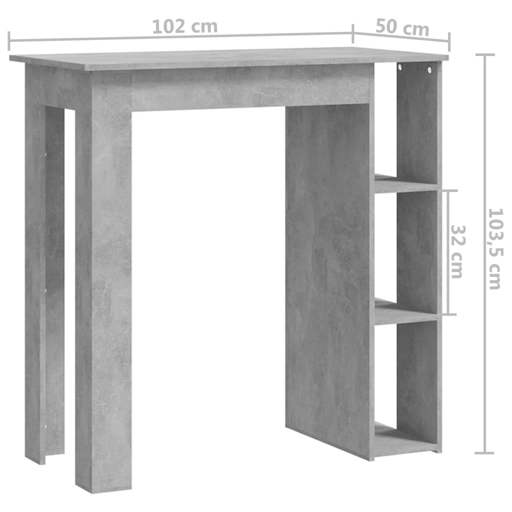 Barbord med hyllor betonggrå 102x50x103,5 cm konstruerat trä