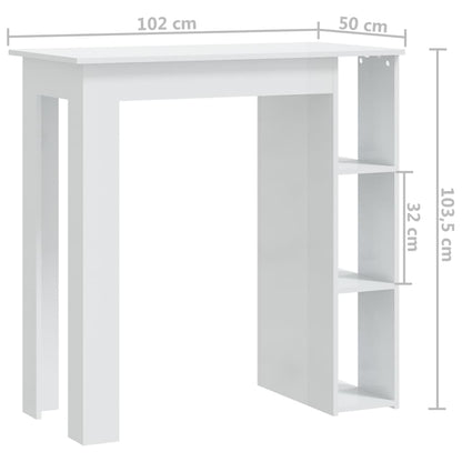 Barbord med hyllor vit högglans 102x50x103,5 cm konstruerat trä