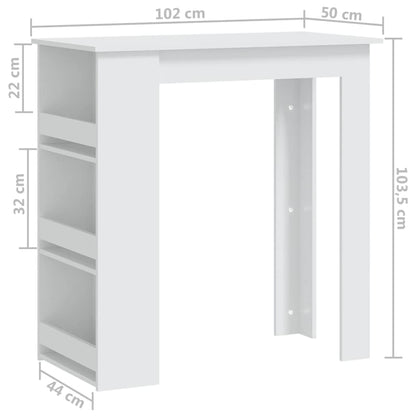 Barbord med förvaringshyllor vit 102x50x103,5cm konstruerat trä