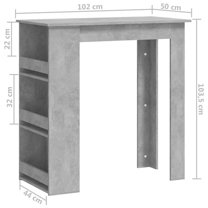 Barbord med hyllor betonggrå 102x50x103,5 cm konstruerat trä