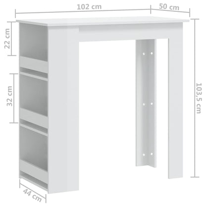 Barbord med hyllor vit högglans 102x50x103,5 cm spånskiva