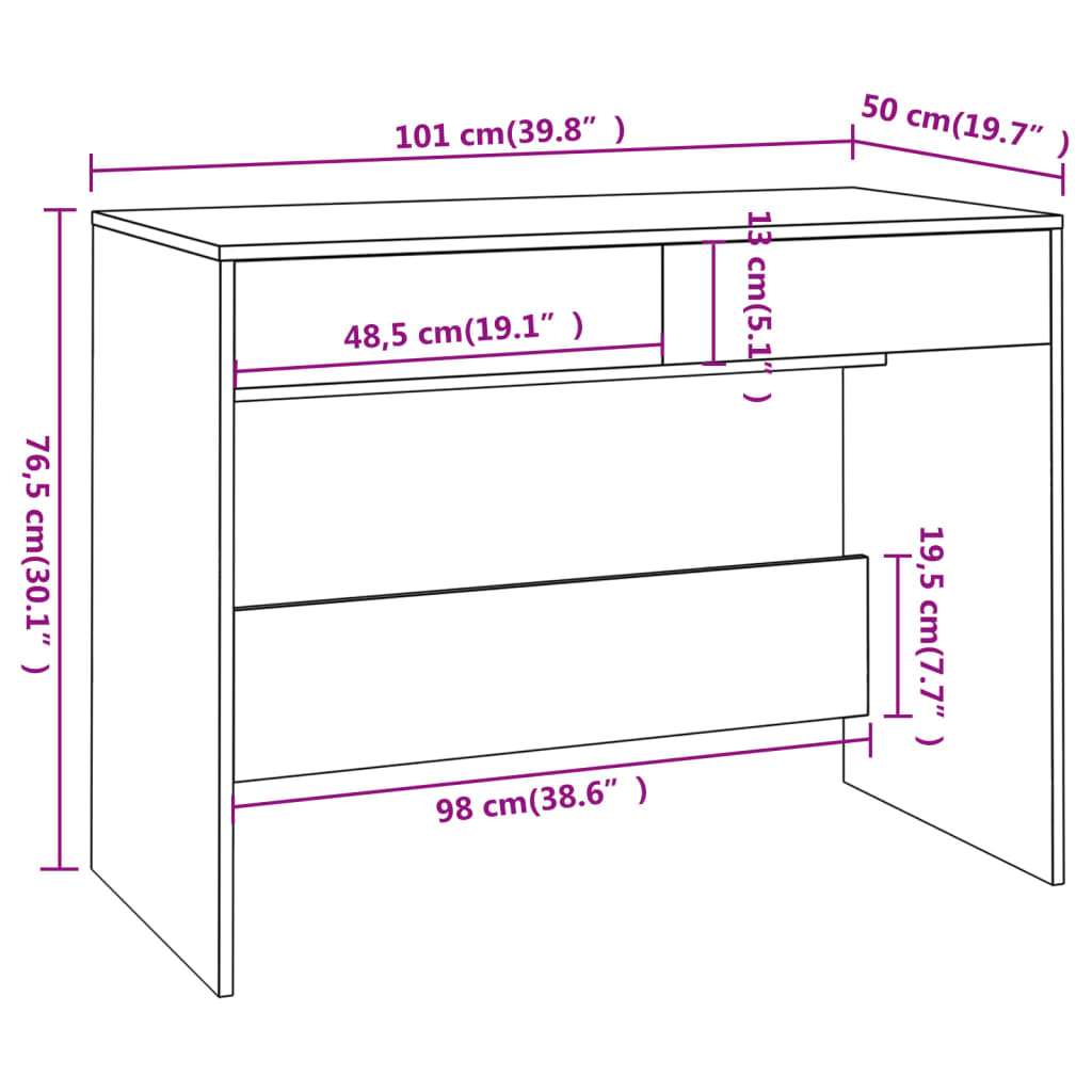 Skrivbord vit 101x50x76,5 cm konstruerat trä