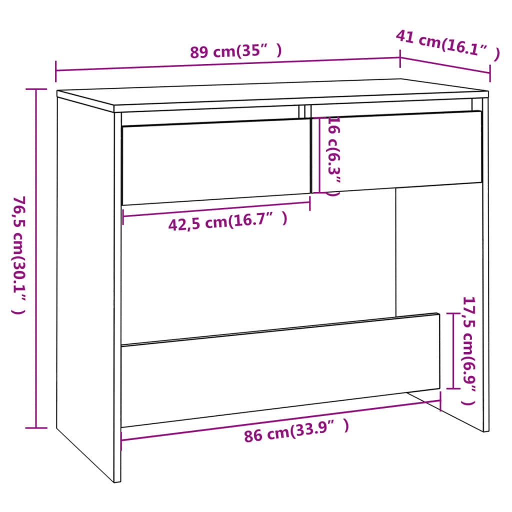 Avlastningsbord sonoma ek 89x41x76,5 cm konstruerat trä