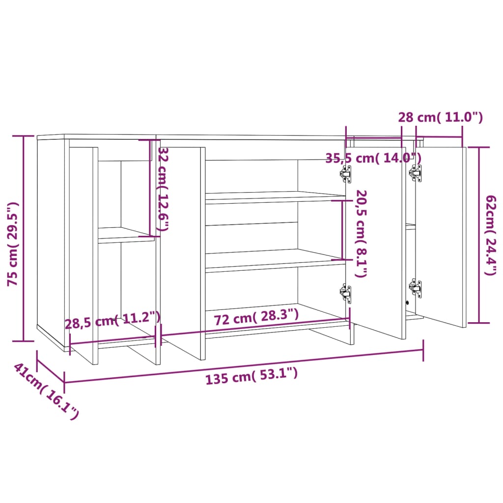 Skänk vit 135x41x75 cm konstruerat trä