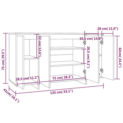 Skänk vit 135x41x75 cm konstruerat trä