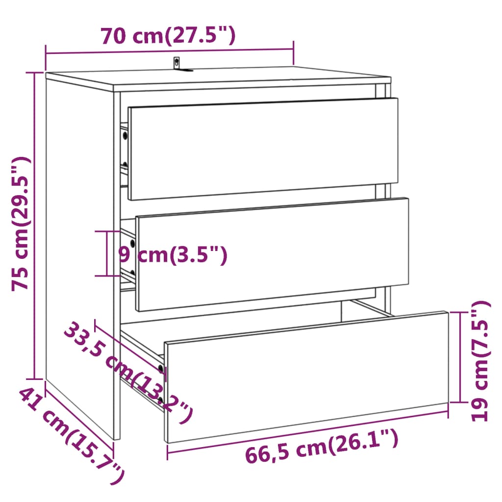 Skänk vit 70x41x75 cm konstruerat trä