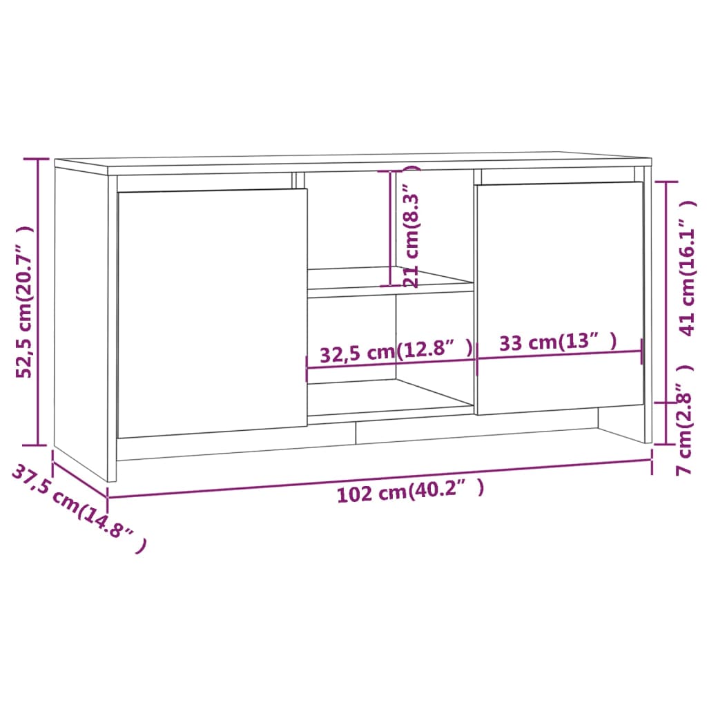 Tv-bänk vit 102x37,5x52,5 cm konstruerat trä