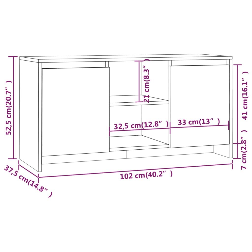 Tv-bänk sonoma-ek 102x37,5x52,5 cm konstruerat trä