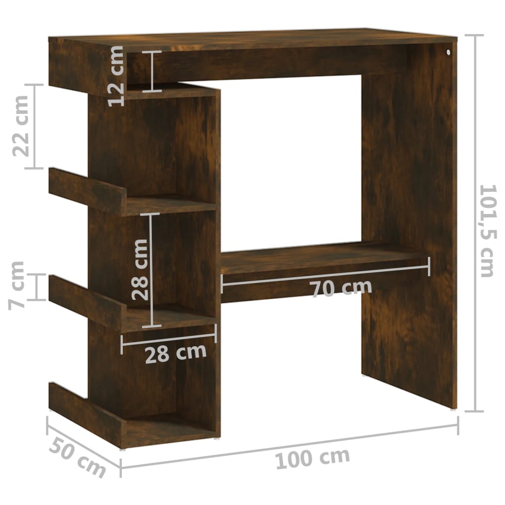 Barbord med hyllor rökfärgad ek 100x50x101,5 cm konstruerat trä