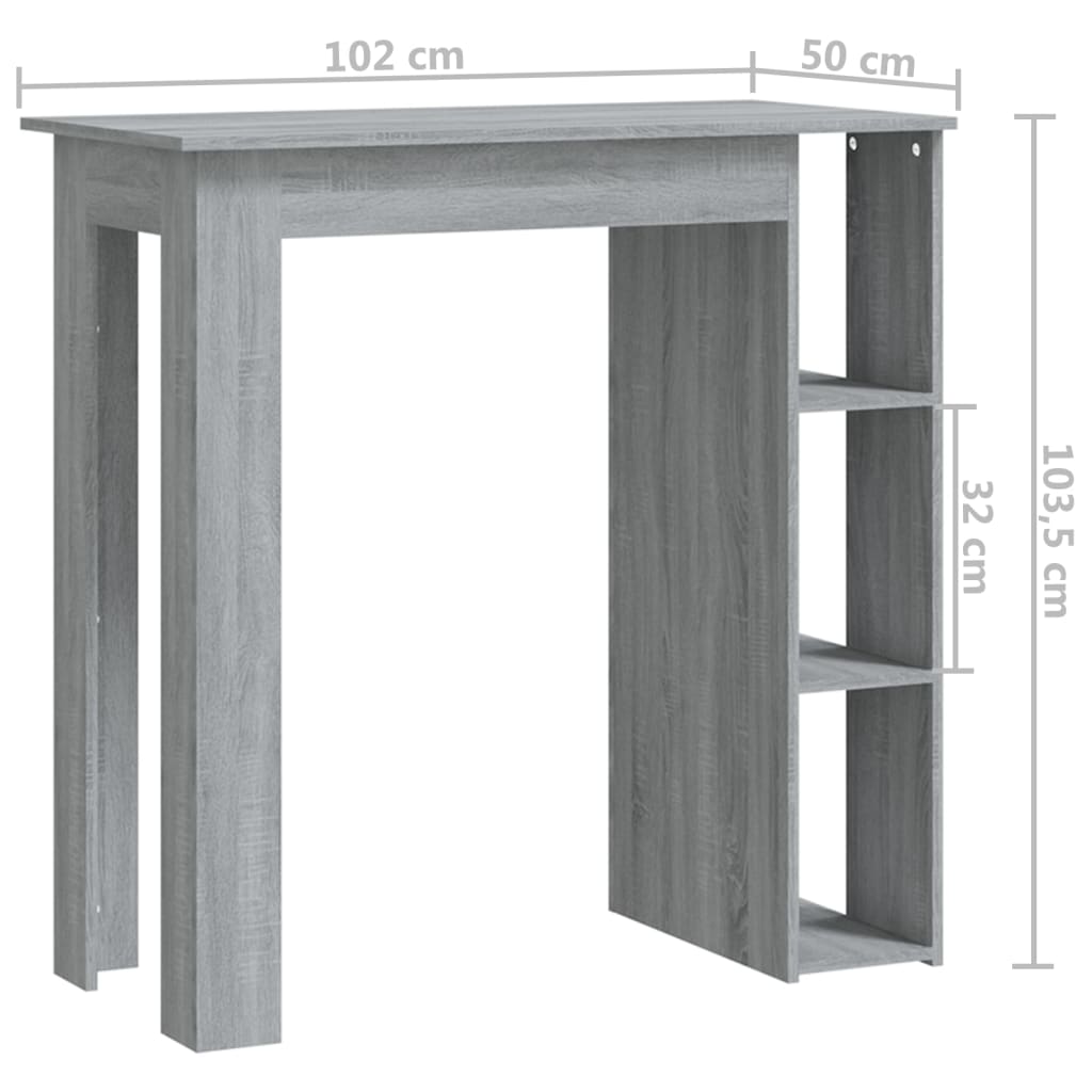 Barbord med hylla grå 102x50x103,5 cm konstruerat trä