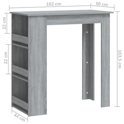 Barbord med förvaringshyllor grå 102x50x103,5cm konstruerat trä