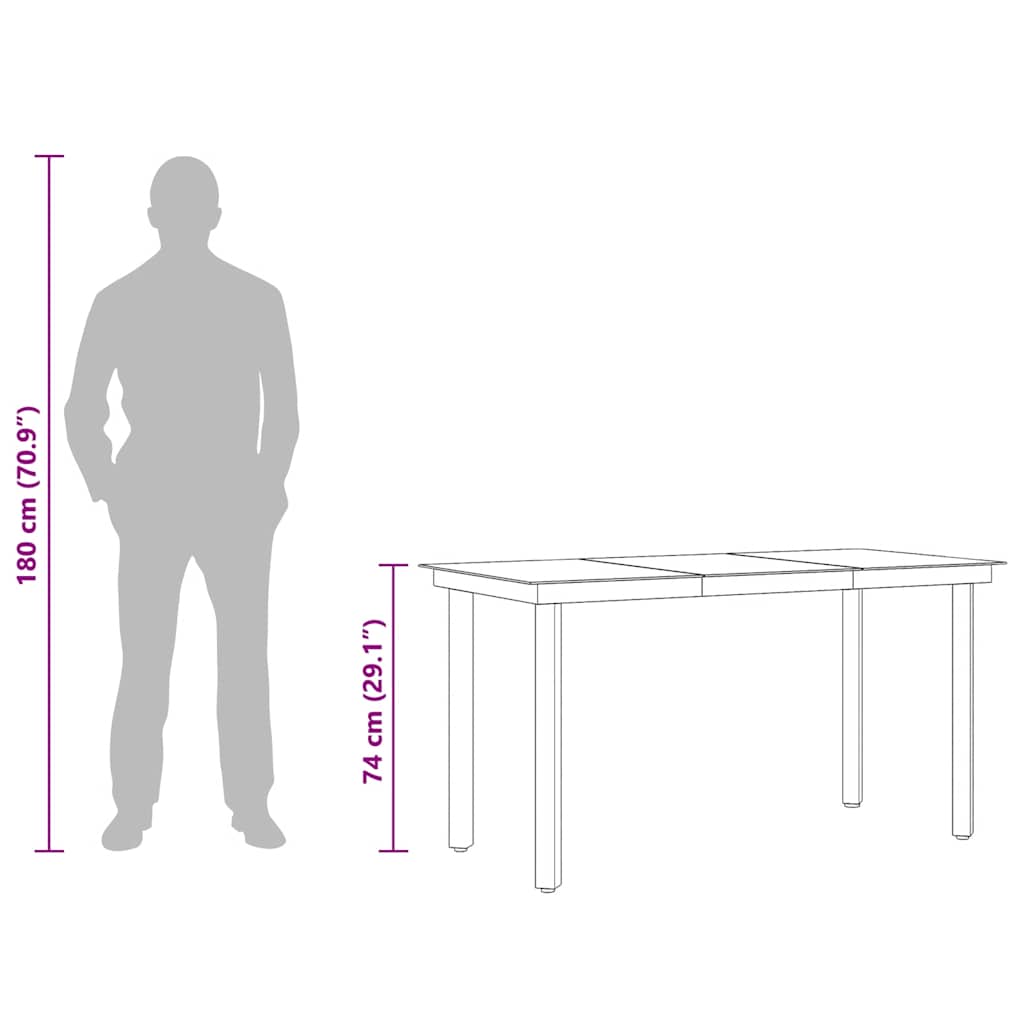 Trädgårdsbord svart 140x70x74 cm stål och glas