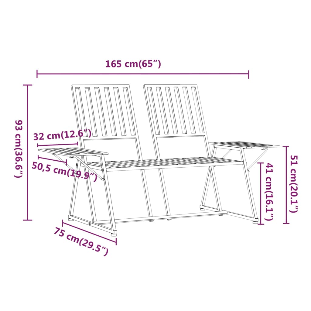 Trädgårdsbänk 2-sits 165 cm svart stål