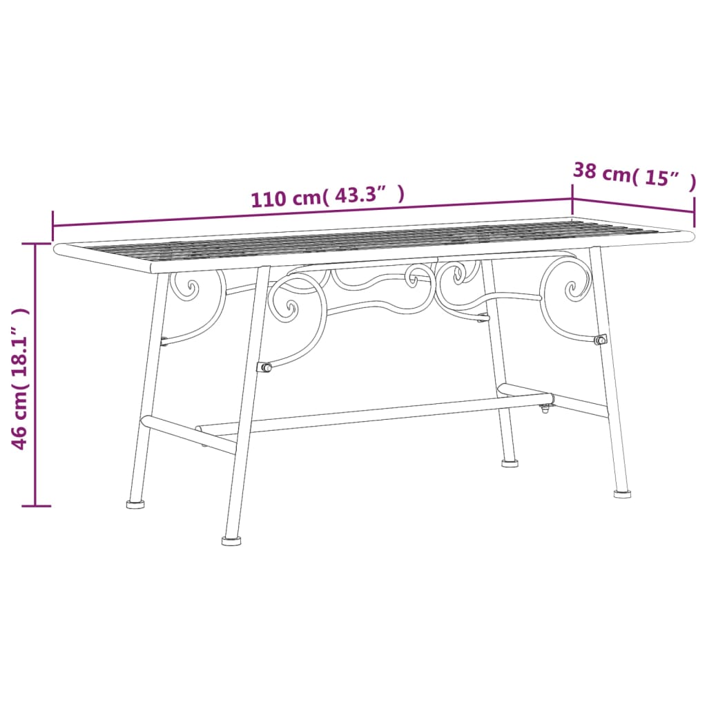 Trädbänk 110 cm svart stål