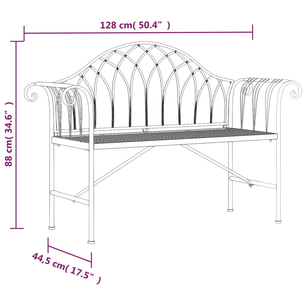 Trädgårdsbänk 2-sits 128 cm svart stål