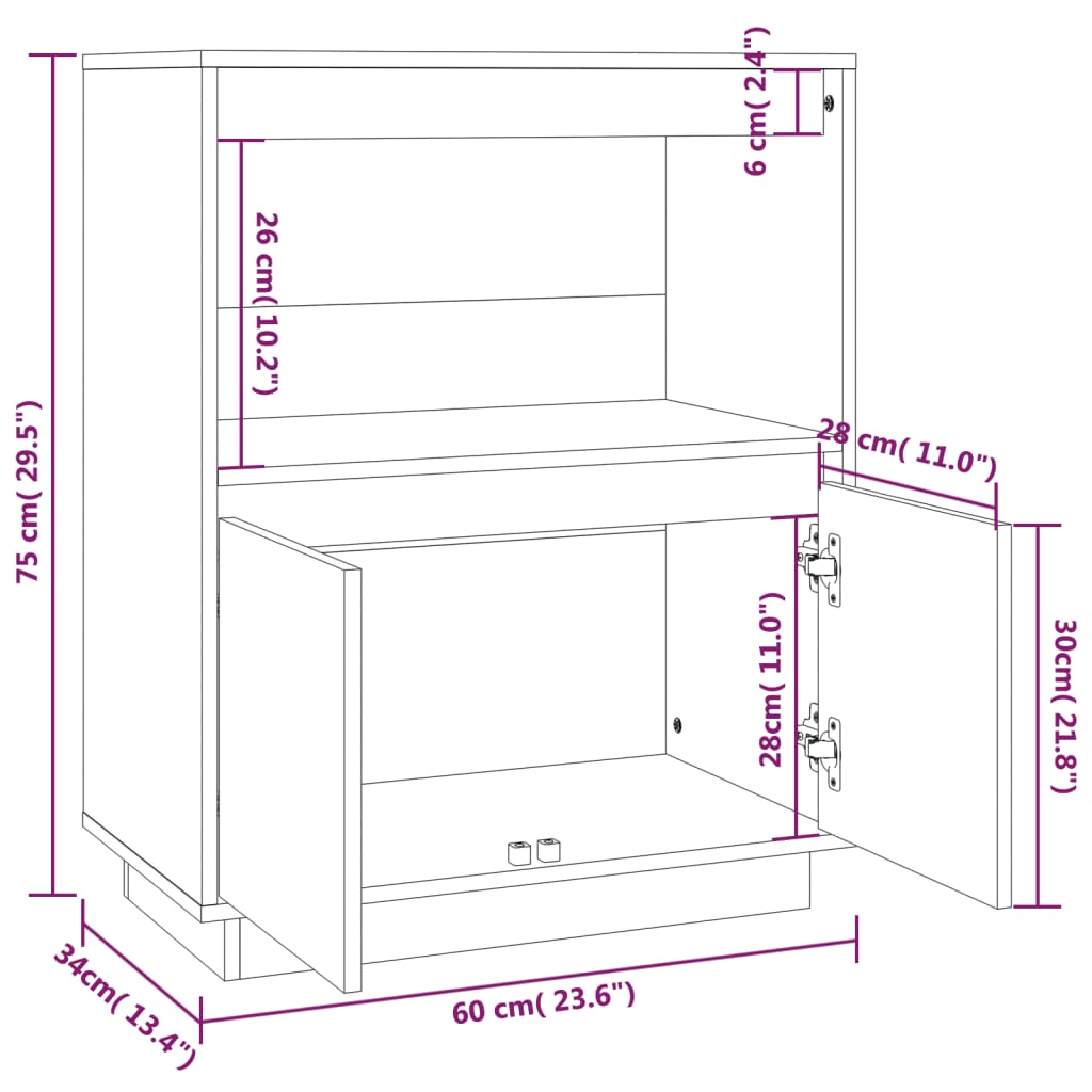 Skänk 60x34x75 cm massiv furu