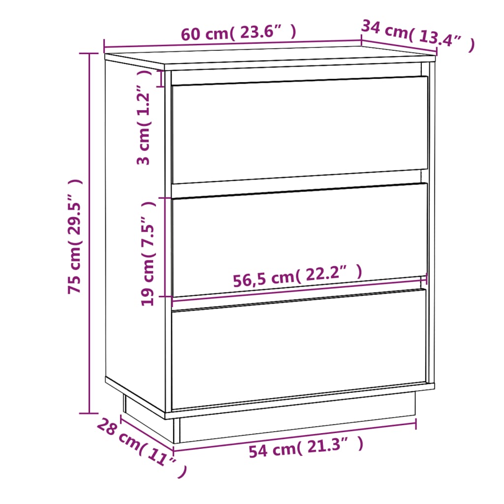 Skänk 60x34x75 cm massiv furu