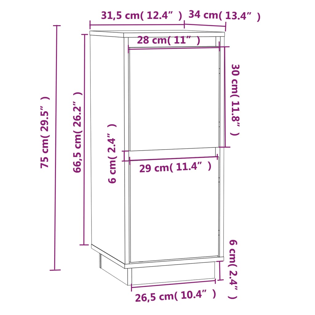 Skänkar 2 st vit 31,5x34x75 cm massiv furu