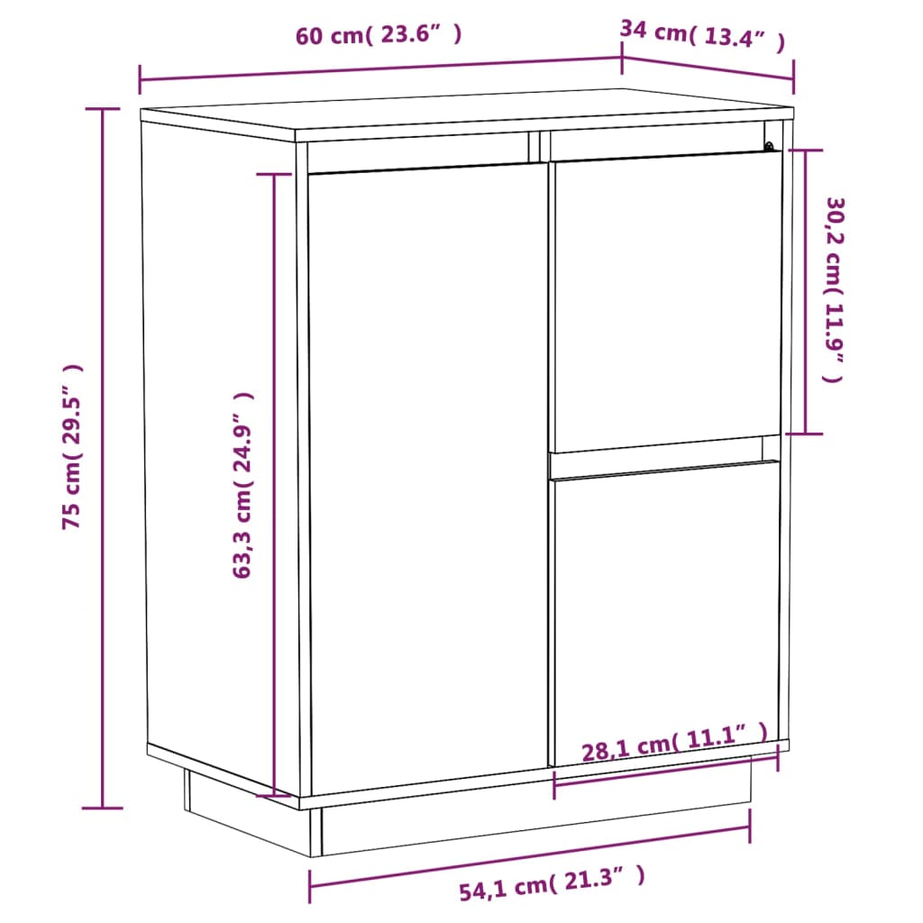 Skänk 60x34x75 cm massiv furu