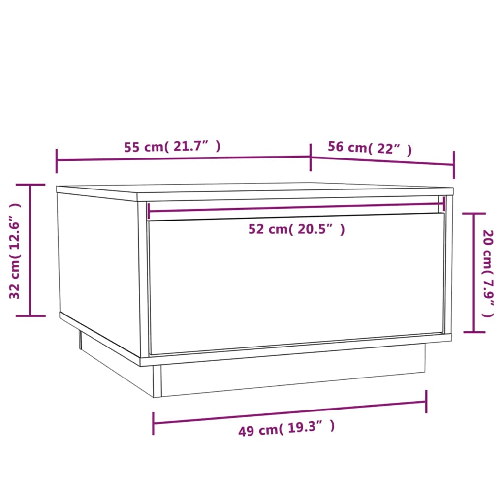 Soffbord svart 55x56x32 cm massivt furu