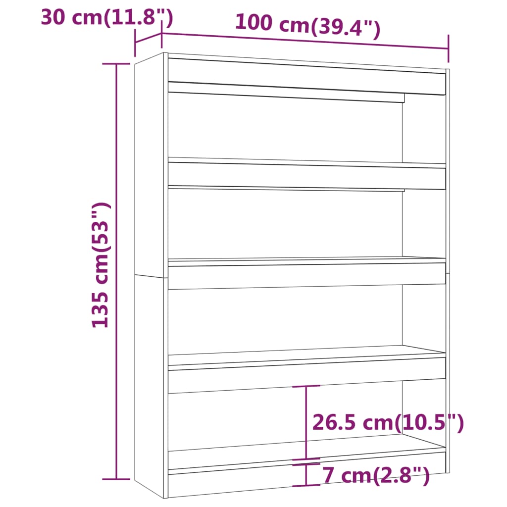 Bokhylla Rumsavdelare betonggrå 100x30x135 cm