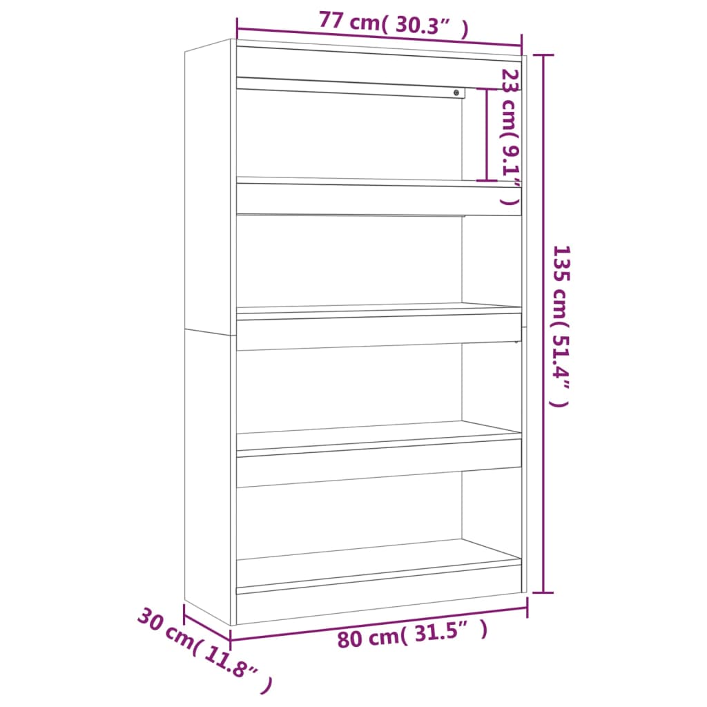 Bokhylla/Rumsavdelare rökfärgad ek 80x30x135 cm konstruerat trä