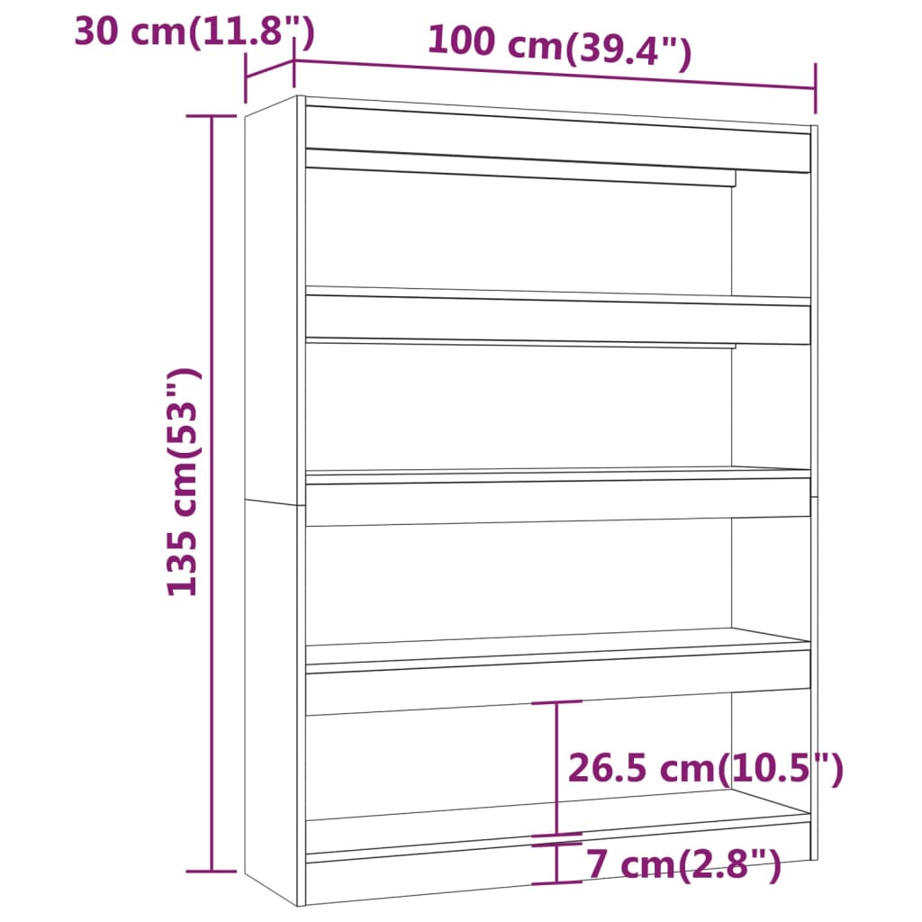 Bokhylla/Rumsavdelare rökfärgad ek 100x30x135 cm