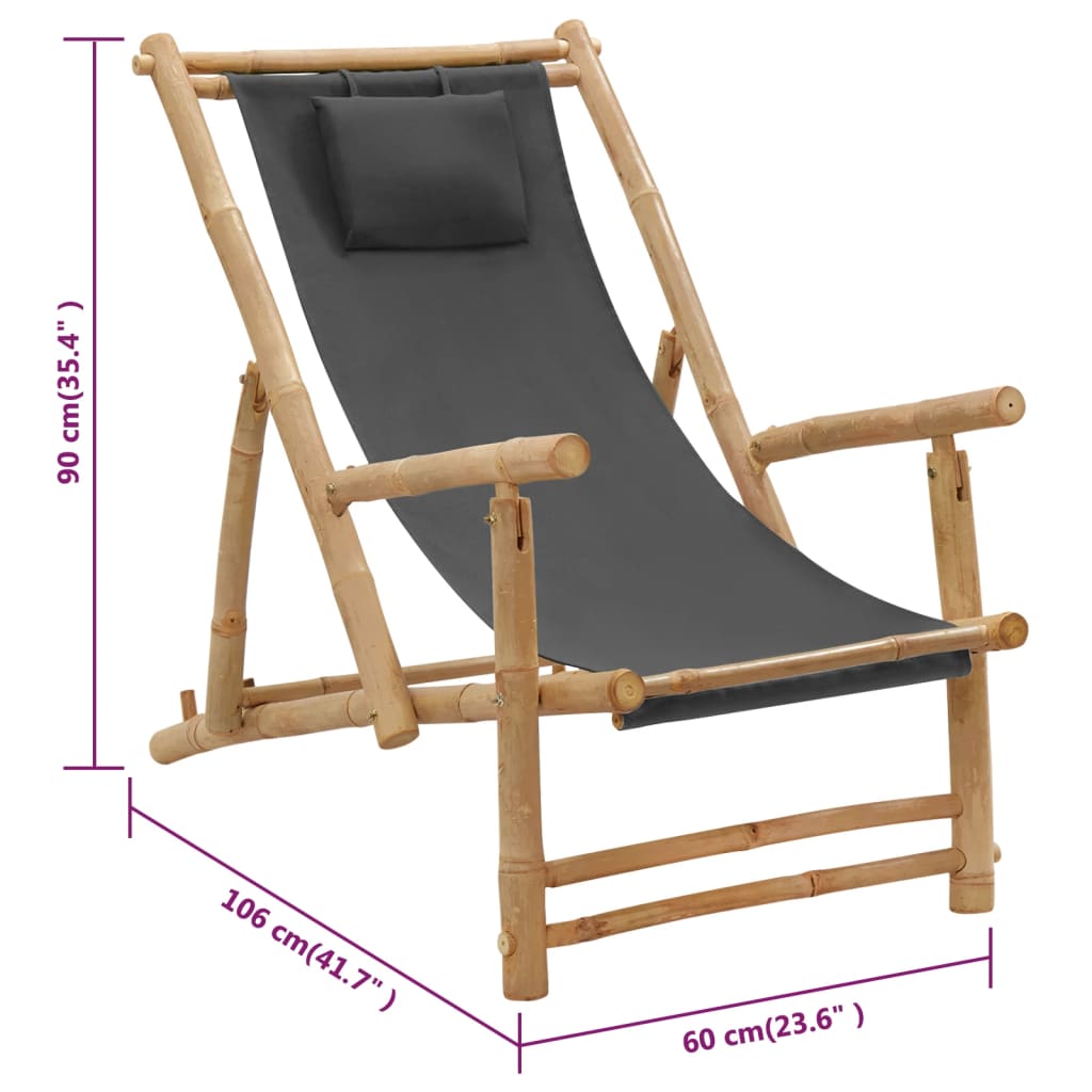 Solstol bambu och kanvas mörkgrå