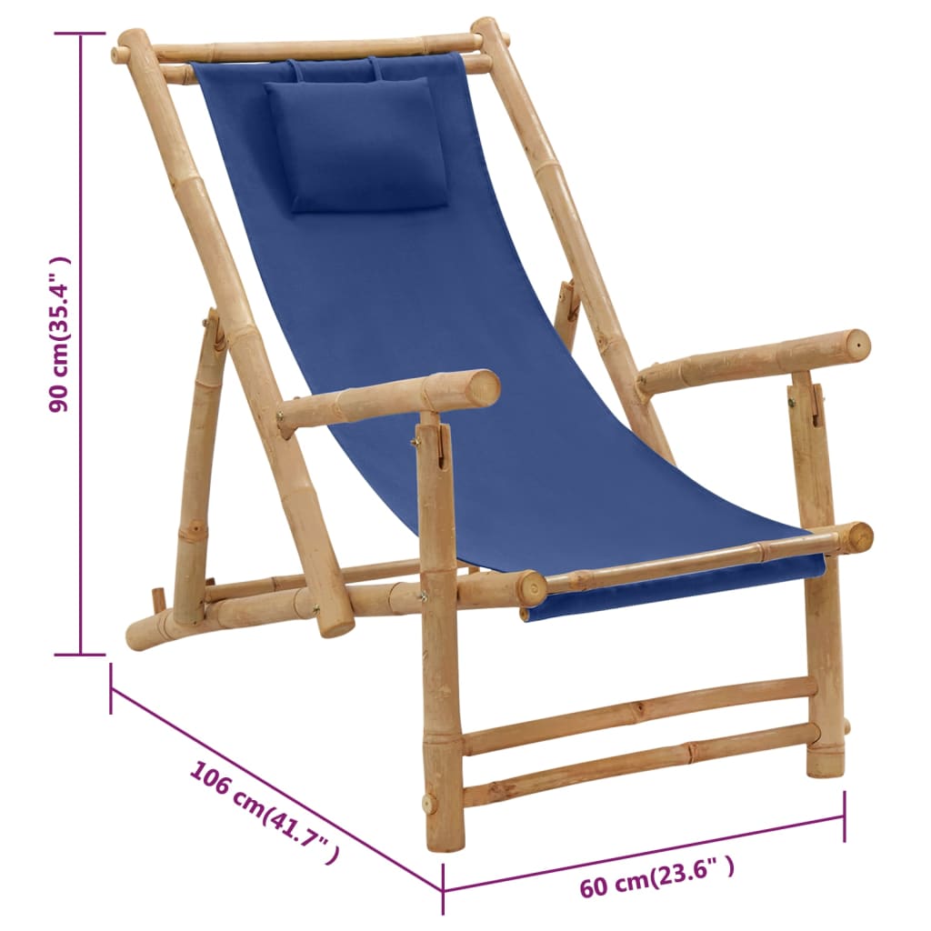 Solstol bambu och kanvas marinblå