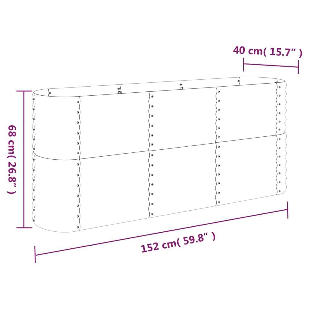 Odlingslåda pulverlackerat stål 152x40x68 cm grön