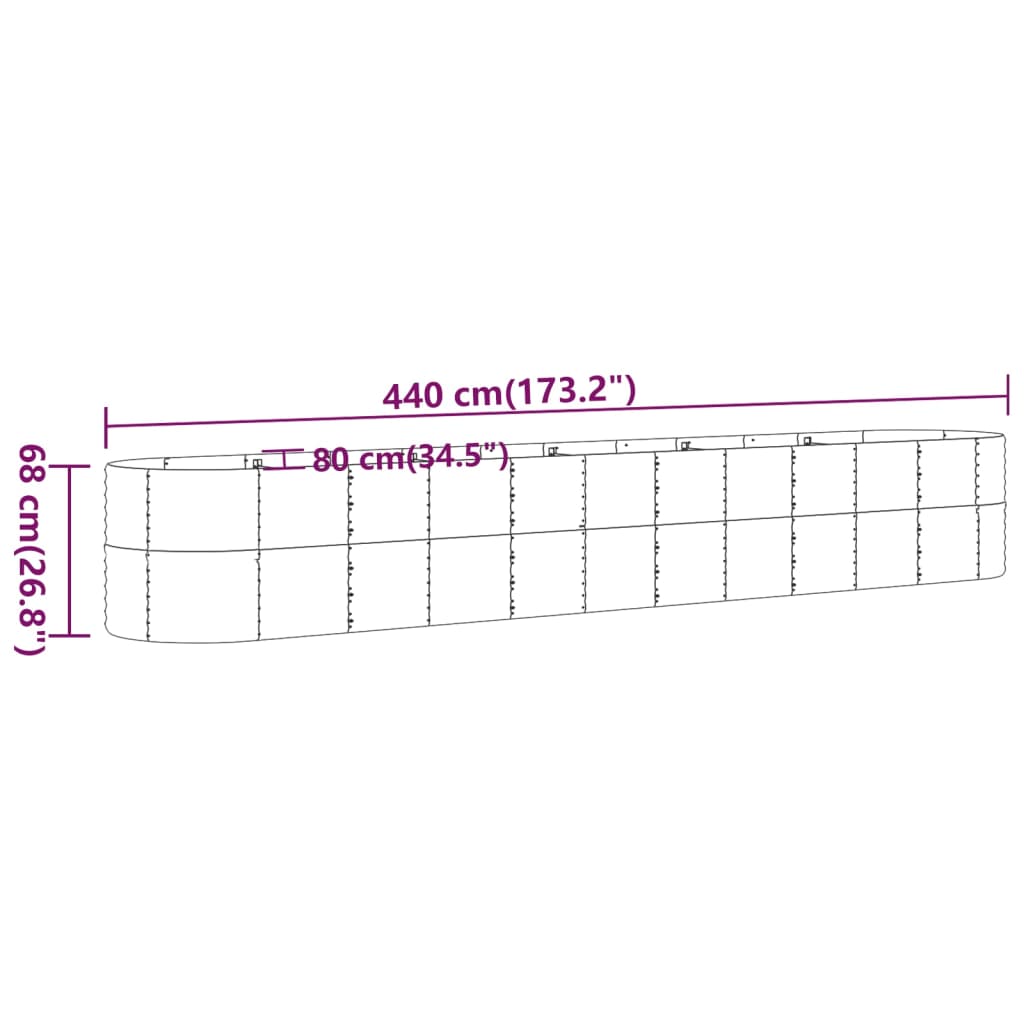 Odlingslåda pulverlackerat stål 440x80x68 cm grön