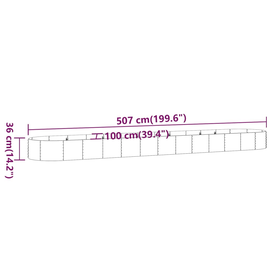 Odlingslåda pulverlackerat stål 507x100x36 cm antracit