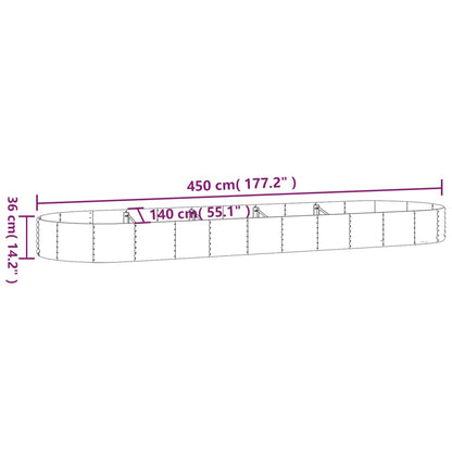 Odlingslåda pulverlackerat stål 450x140x36 cm silver