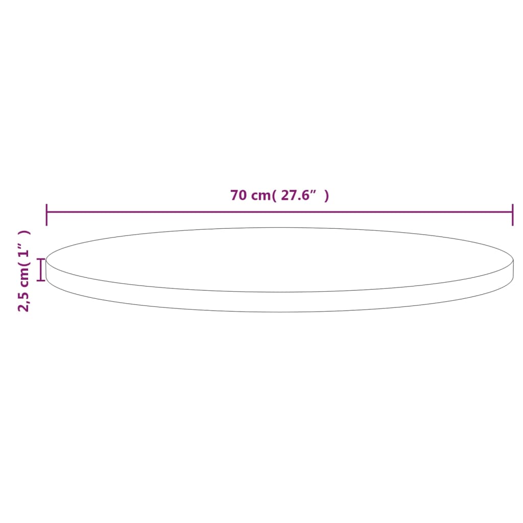 Bordsskiva vit Ø70x2,5 cm massiv furu