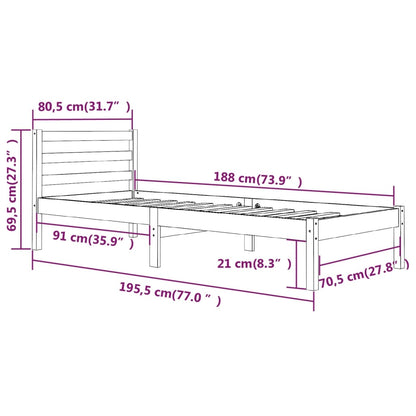 Sängram massiv furu 75x190 cm vit 2FT6