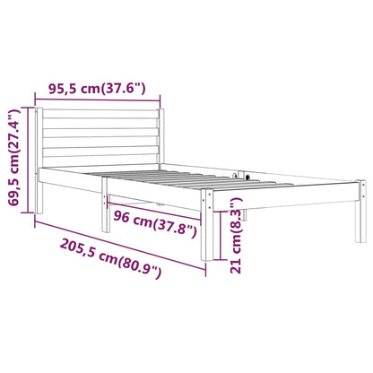 Sängram vit massiv furu 90x200 cm