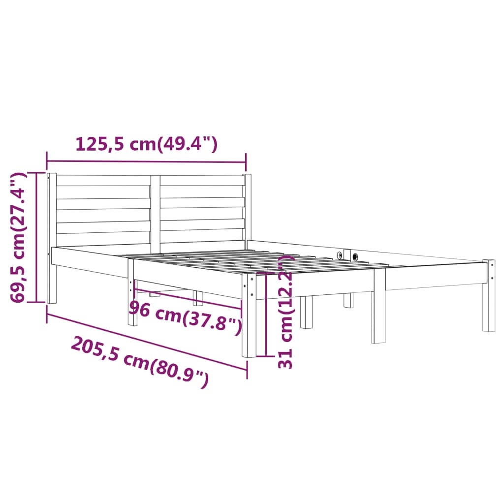 Sängram massiv furu 120x200 cm