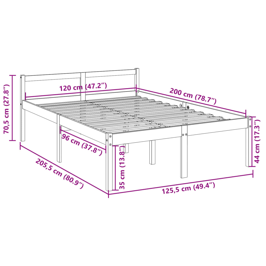 Säng vit 120x200 cm massiv furu