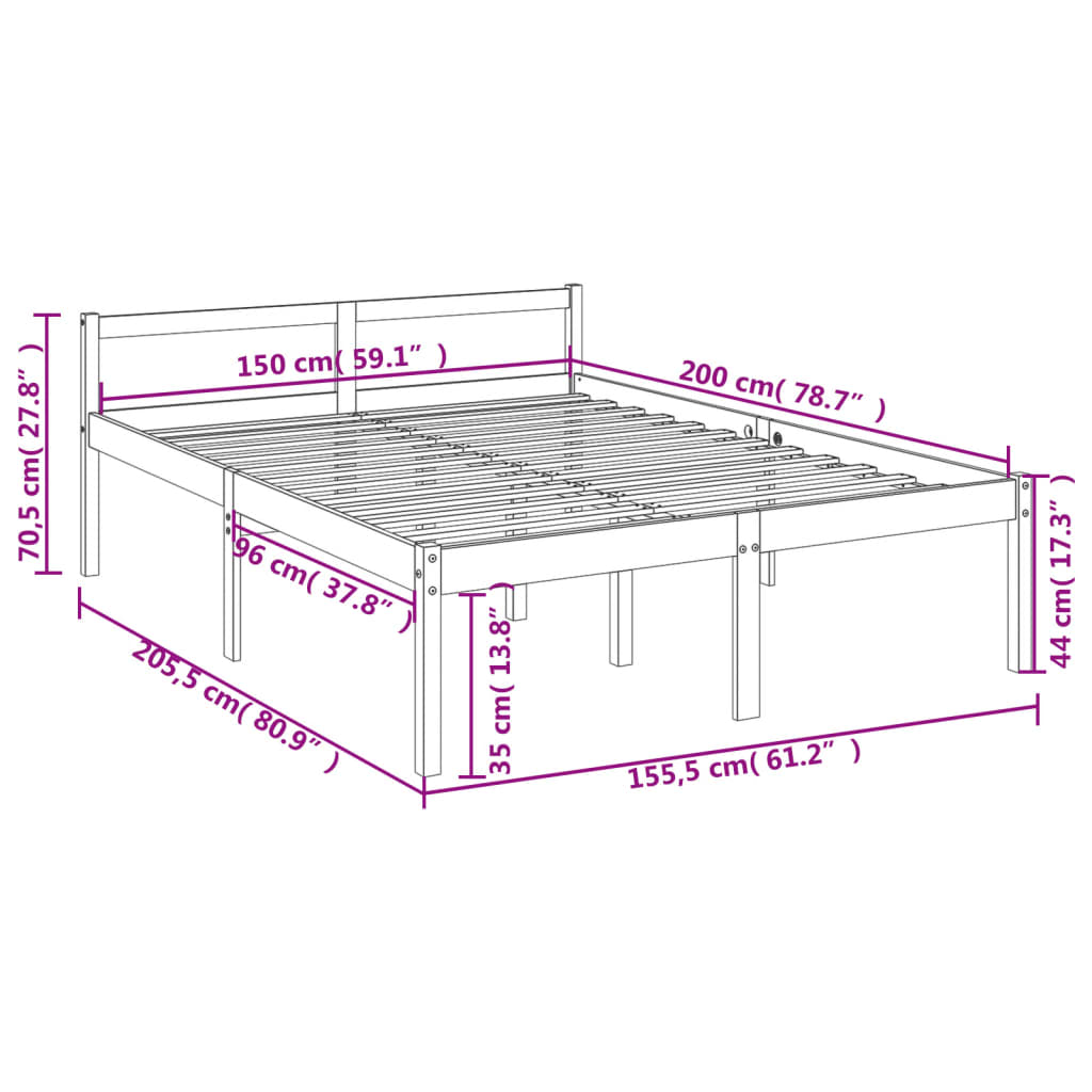 Säng honungsbrun 150x200 cm massiv furu