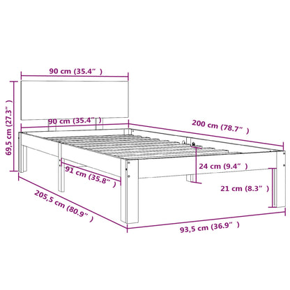 Sängram vit massiv furu 90x200 cm