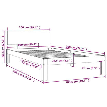 Sängram vit massiv furu 100x200 cm