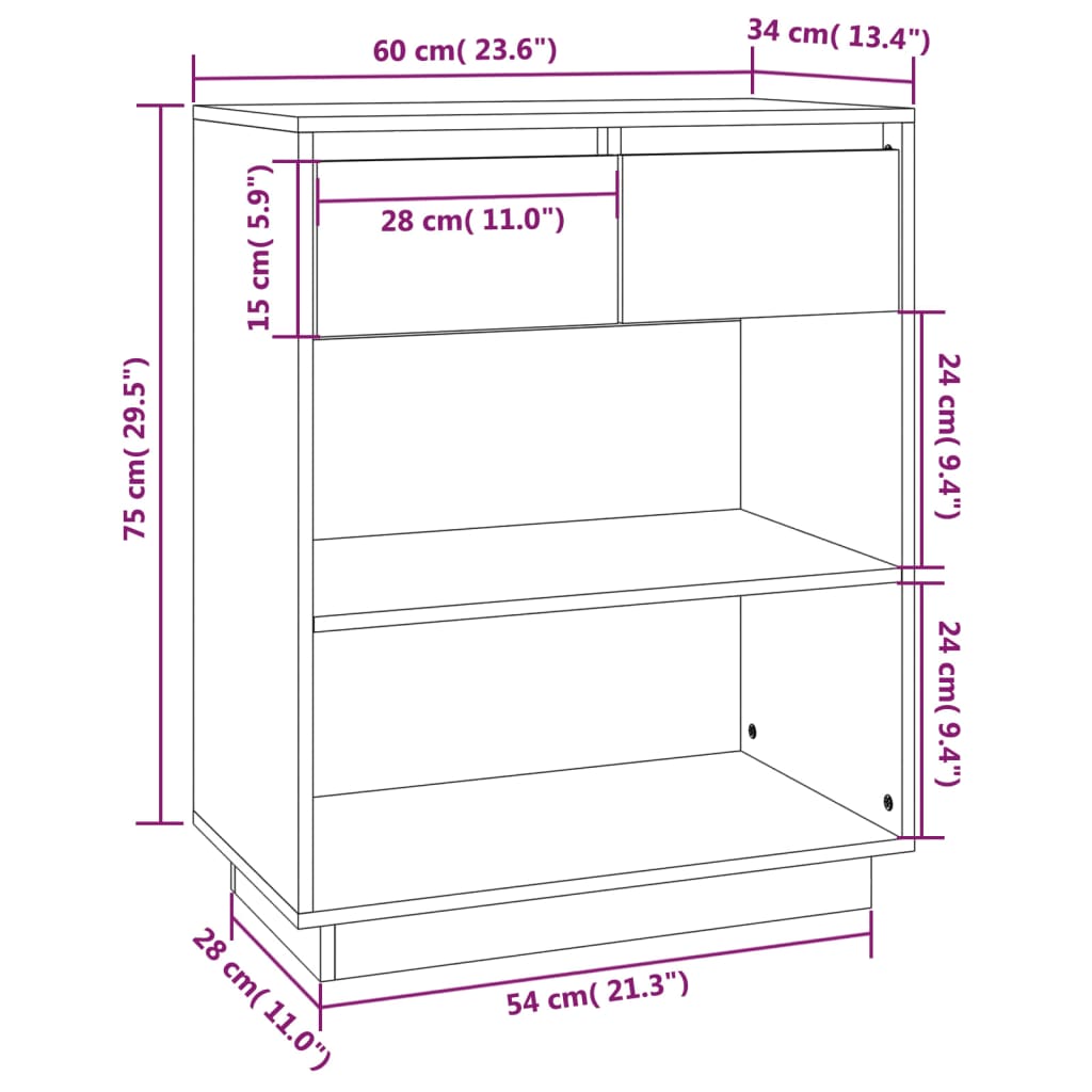 Konsolbord 60x34x75 cm massiv furu