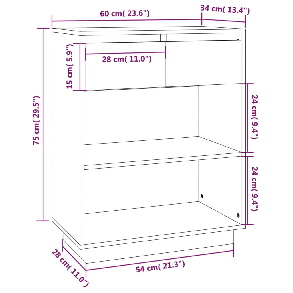 Konsolbord honungsbrun 60x34x75 cm massiv furu