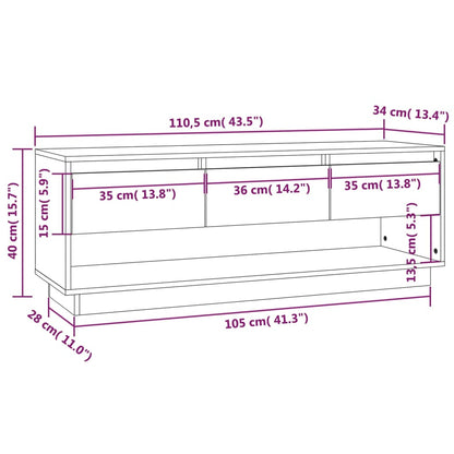 Tv-bänk vit 110,5x34x40 cm massiv furu