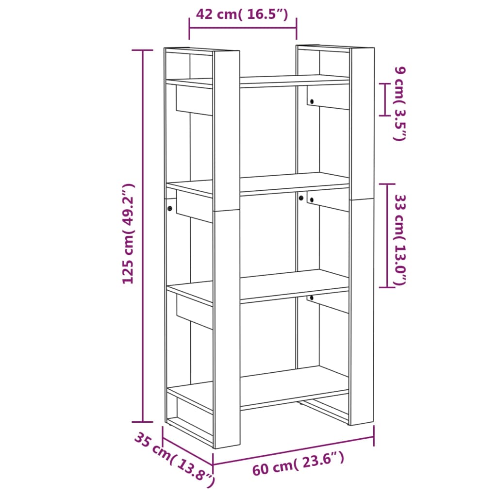 Bokhylla/rumsavdelare honungsbrun 60x35x125 cm massivt trä