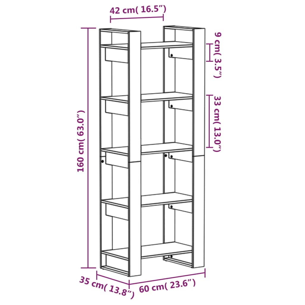 Bokhylla/rumsavdelare honungsbrun 60x35x160 cm massiv furu