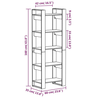 Bokhylla/rumsavdelare honungsbrun 60x35x160 cm massiv furu