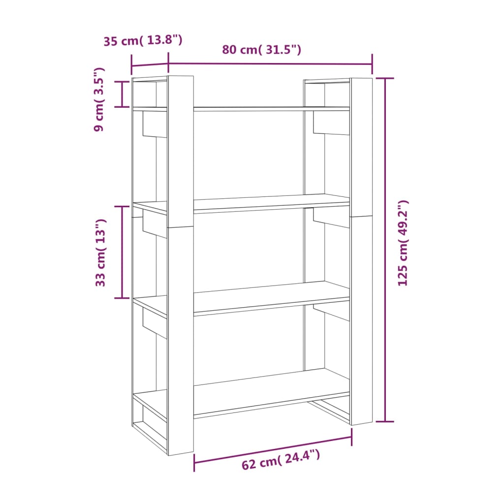 Bokhylla/Rumsavdelare honungsbrun 80x35x125 cm massiv furu