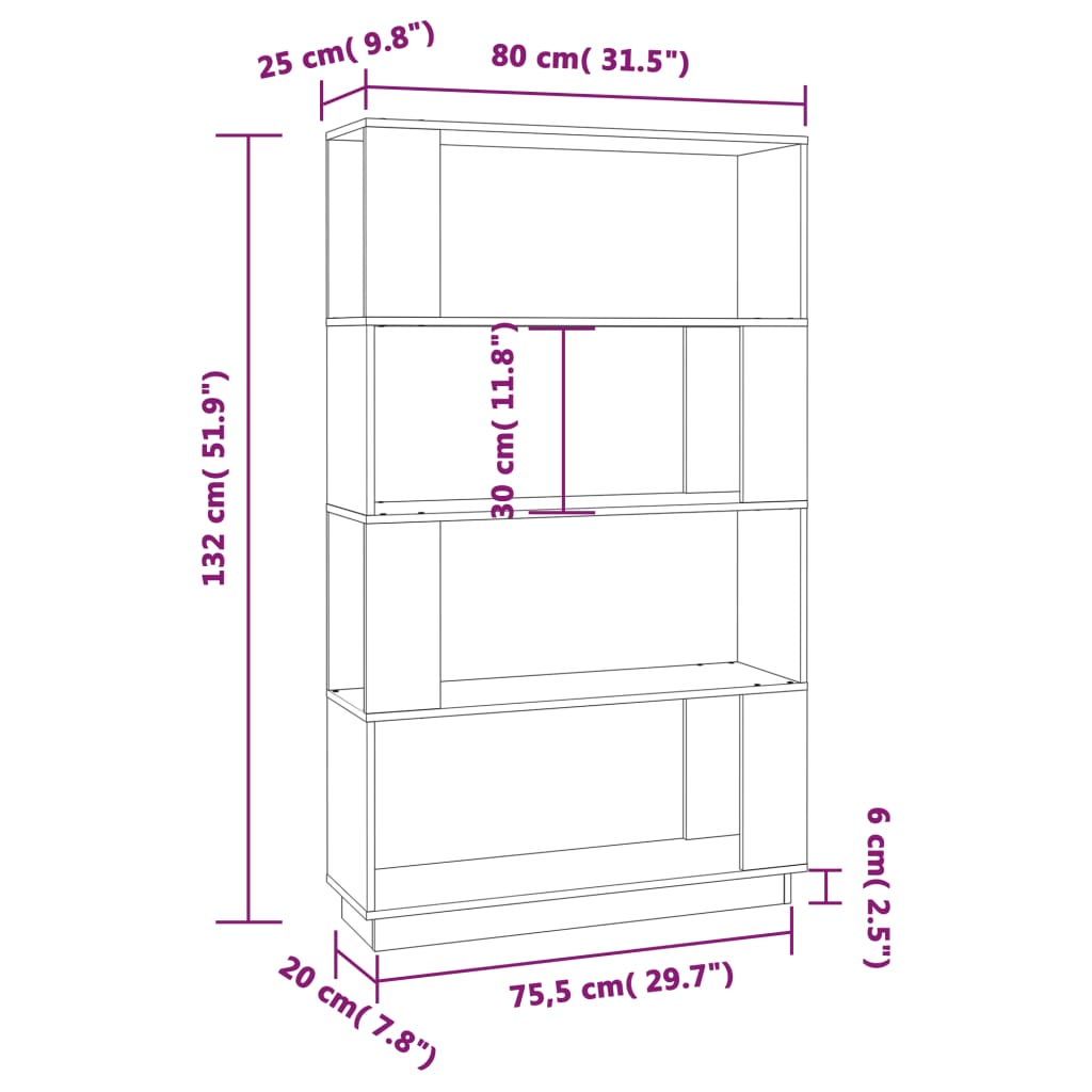 Bokhylla/rumsavdelare 80x25x132 cm massiv furu